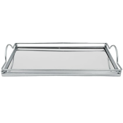 Bandeja de Inox Espelhada Retangular com Alça 27x14cm