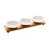 Conjunto de 3 Petisqueiras de Porcelana Branca com Bandeja de Bambu