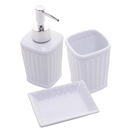 Kit para Banheiro 3 Peças de Cerâmica Antibes Branco