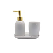 Kit para Banheiro 3 Peças de Cerâmica Londres Branco e Dourado