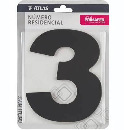 Número Residencial Adesivo 3 Acm Preto Atlas
