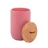 Pote de Cerâmica Rosa com Tampa de Bambu 15cm Lyor