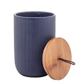 Potiche De Cerâmica Com Tampa Bambu 10x10x15cm Azul Marinho Lyor