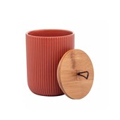Potiche de Cerâmica com Tampa de Bambu e Pegador de Corda Lines Terracota 10cm x 12,5cm - Lyor